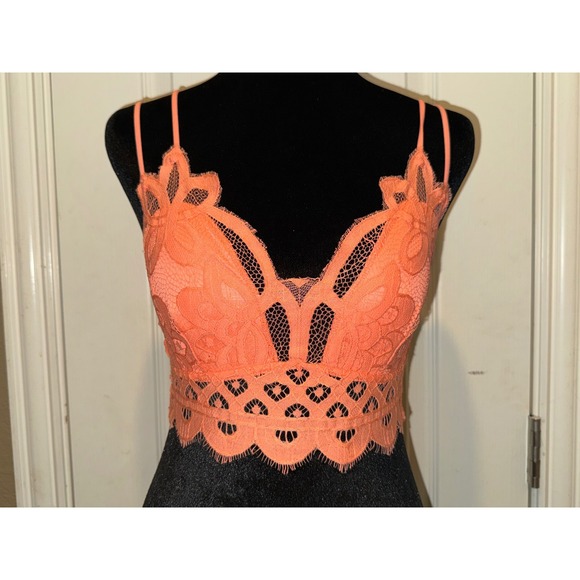 Zenana Other - Zenana Floral Lace Bralette Coral Orange Longline Crop Top Women's Medium